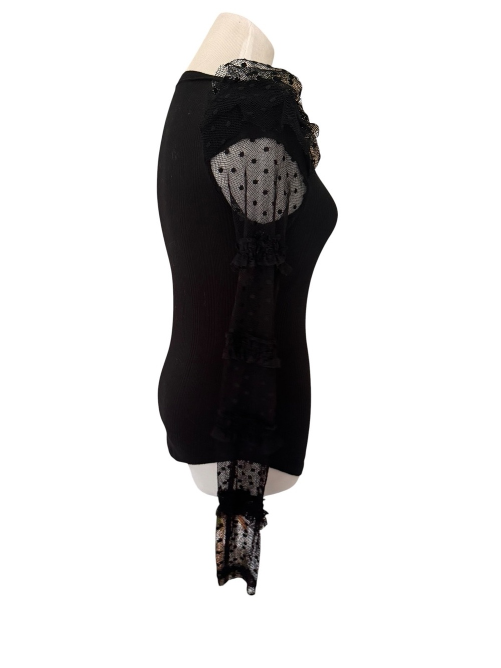 Free People "Kiss Kiss" Black Mesh Ruffle Long Sleeve Top - Picture 5 of 6